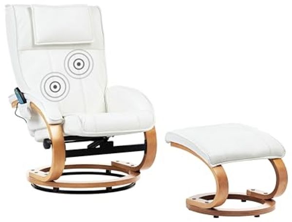 Massagesessel beige Kunstleder Heizfunktion mit Fußhocker MAJESTIC
