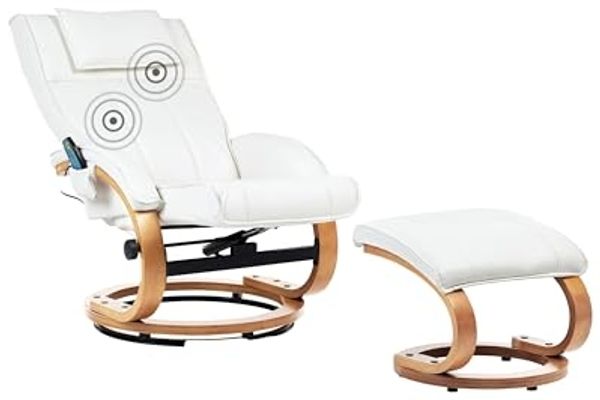 Massagesessel beige Kunstleder Heizfunktion mit Fußhocker MAJESTIC