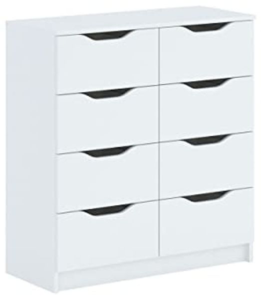 Oggi Breite Kommode mit 8 Schubladen Geeignet für Wohnzimmer Schlafzimmer Büro Aus Schichtholz 40 x 81 x 91 cm Weiß Matt