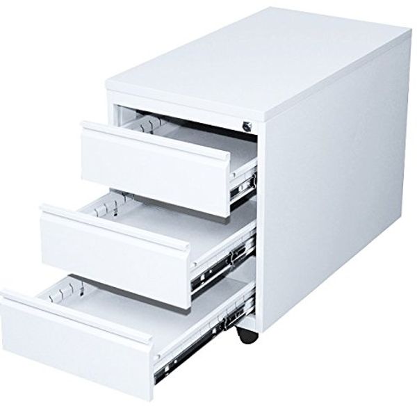 Profi Stahl Büro Rollcontainer Bürocontainer Holz-Abdeckplatte 3 Schubladen Maße: 62 x 46 x 79 cm RAL 9003 Weiß 505807