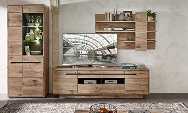 moebel-dich-auf Wohnwand BELLINZONA, (Wohnzimmer-Set, Vitrine + Wandboard + Lowboard), inkl. LED-Beleuchtung, optional mit Couchtisch & Sideboard