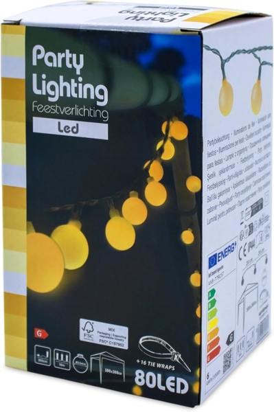 Spetebo LED-Girlande LED Party Lichterkette mit 80 Kugeln - 16 m / weiß, 80-flammig, Festbeleuchtung mit Netzteil