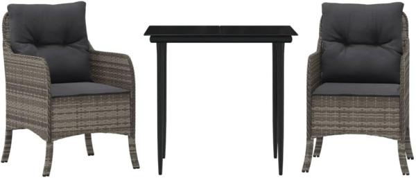 vidaXL 3-tlg. Garten-Essgruppe mit Kissen Grau Poly Rattan 3211948