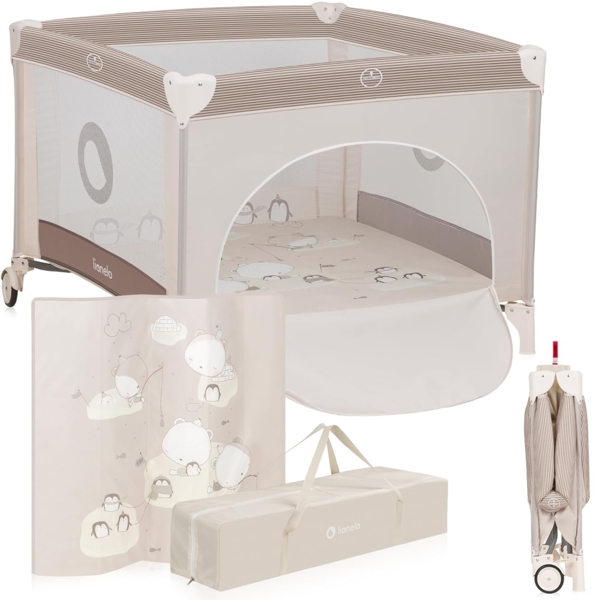 lionelo Laufgitter BONNIE (Set), Große Fläche, Seiteneingang, leicht klappbar, Transporttasche