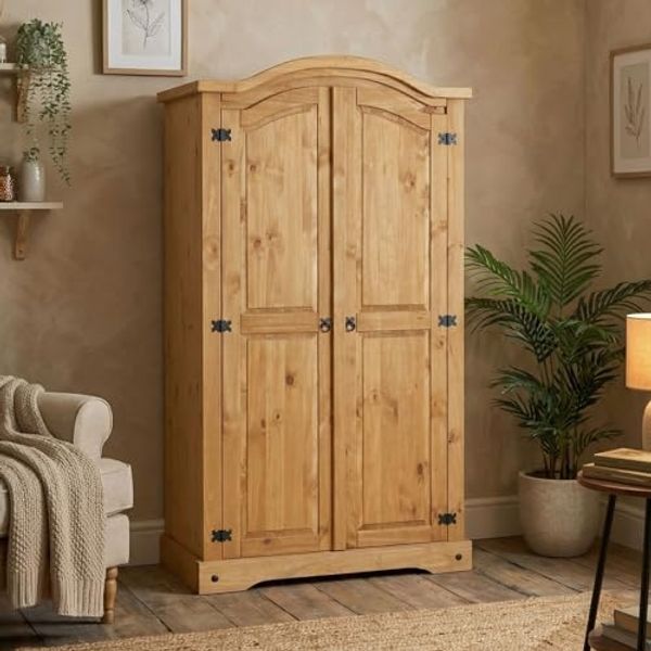 CARO-Möbel Kleiderschrank SALSA Garderobenschrank mit Kleiderstange aus Kiefer Massivholz im Mexiko St