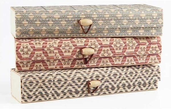 LS-LebenStil Aufbewahrungsbox Vintage Holz Schachtel 3´er Set Bambus mit Deckel Geschenkbox Box (Ikat länglich Geschenkbox schmale Schmuckschachtel, Schmuckschatulle, 3 St, Schmuckkästchen, Stiftebox, Federtasche Kästchen Kiste), Rechteckig