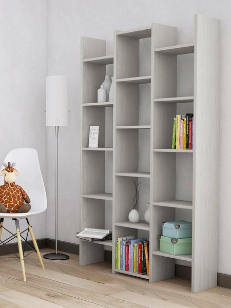Dmora - Bücherregal Sulu, Büroregal, Mobiler Buchhalter, Bibliothek, Made in Italy, 91x28h180 cm, Hellgrau