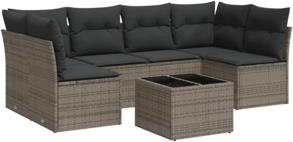 vidaXL 7-tlg. Garten-Sofagarnitur mit Kissen Grau Poly Rattan 3249239