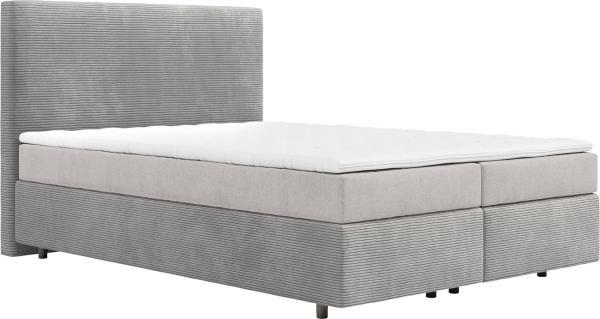 Boxspringbett Dream-Well 140x200 cm Cord Silbergrau mit Taschenfederkernmatratze und Topper Visco