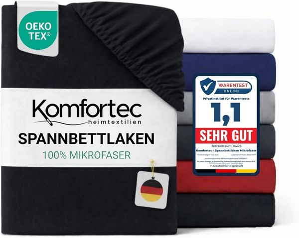 Komfortec Mikrofaser Spannbettlaken 200x200 cm – Weiches Spannbetttuch mit Rundumgummi – Fitted Sheet für Matratzen bis 30 cm – Schwarz – Oeko-Tex – Pflegeleicht & Hautfreundlich – 90g/m²
