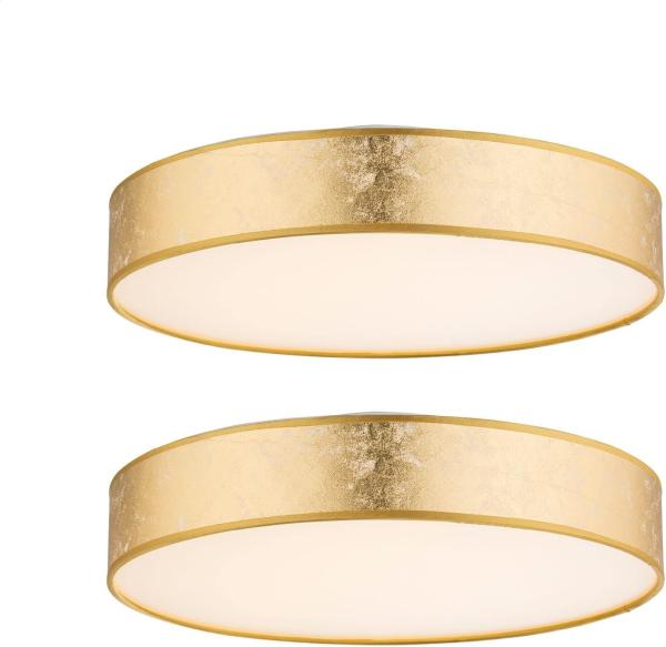 Deckenleuchte LED Wohnzimmer Schlafzimmer im 2er Set Deckenlampe Textil Gold