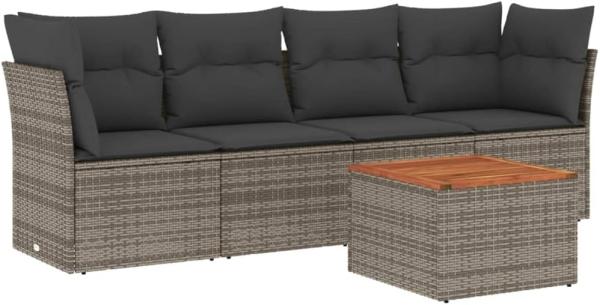 vidaXL 5-tlg. Garten-Sofagarnitur mit Kissen Grau Poly Rattan 3223477