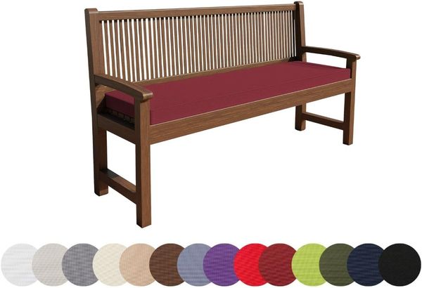 chilly pilley Bankkissen Wasserabweisend Bankauflage Bankpolster Reißverschluss mit Schlaufen Bankpolster Sitzkissen Kissen für Gartenbank Gartenbankauflage (180 x 50 x 5, Dunkelrot)
