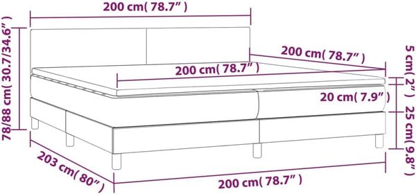 vidaXL Boxspringbett mit Matratze Stoff Schwarz 200x200 cm, Härtegrad: H2 [3140483] Bild 2