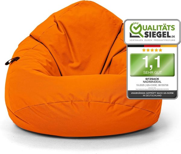 Nadimaideal Sitzsack Tropfenform Kastanie | Bodenkissen für Kinder & Erwachsene | Indoor & Outdoor | Gaming Sitzsack - Sitzkissen - Beanbag | Füllung EPS Perlen (Orange, XXL-Durchmesser 88 cm)
