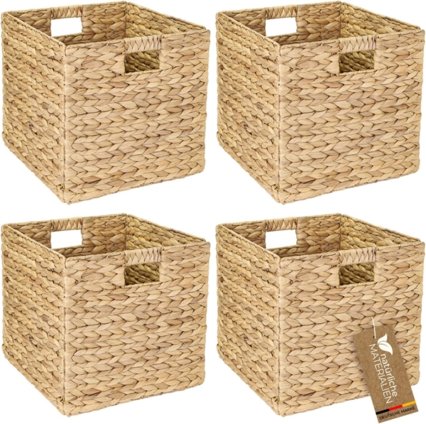 HMF Regalkorb Nachhaltiger Aufbewahrungskorb, geflochten aus Wasserhyazinthe Seegras, passend für Kallax Regale 32 x 34,5 x 32 cm, natur