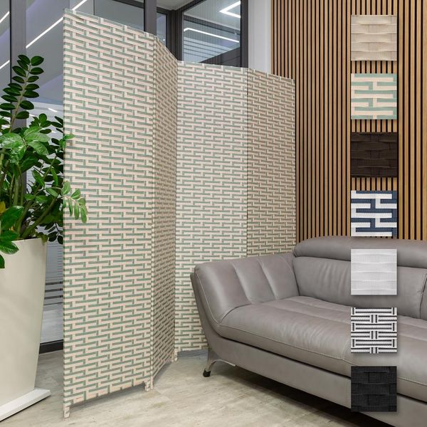 Hexim Raumteiler, Paravent 180x180 cm - Trennwand 4-teilig klappbar für Innenbereich - Raumteilung Büro Homeoffice Stellwand Privatsphäre freistehend (L24101 weiß & grün)