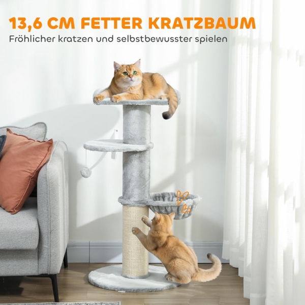 PawHut Kratzbaum mit Hängematte, Spielbällen, Geeignet für Katzen bis 6 kg, Hellgrau Bild 3