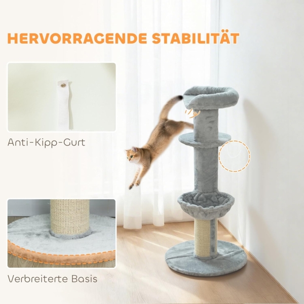 PawHut Kratzbaum mit Hängematte, Spielbällen, Geeignet für Katzen bis 6 kg, Hellgrau Bild 5