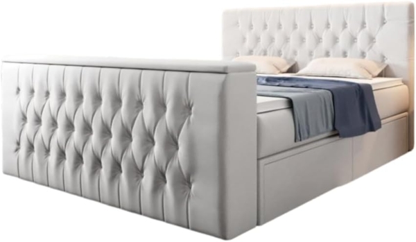 Boxspringbett Vulnero mit TV Lift und Stauraum 140x200 Weiß H2