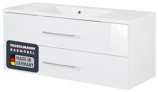 FACKELMANN B.CLEVER Waschbecken mit Unterschrank 120 cm breit, Weiß, Waschbecken Gussmarmor Weiß