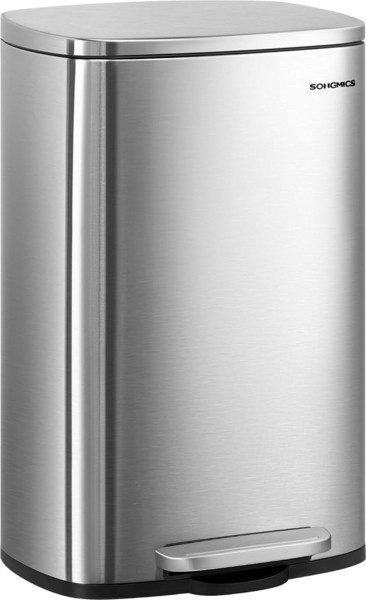 Songmics Mülleimer mit Deckel und Softclose, Stahl, 42,5 x 31,8 x 65,7 cm, 50 Liter, Silbern