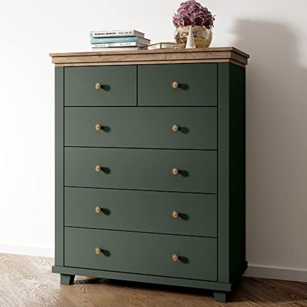 Lomadox Kommode EPSOM-83, Kommode Landhausstil in grün mit Lefkas Eiche Nb. 90/112,5/42 cm
