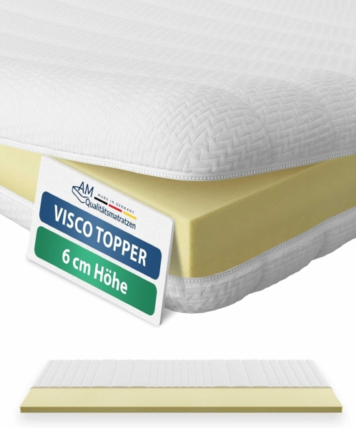 AM Qualitätsmatratzen, Topper Visco, Viscoschaum Topper, Weich & Anpassungsfähig, Memory Effekt, 6 cm hoch, Viscoschaum (6cm), 80x200 cm