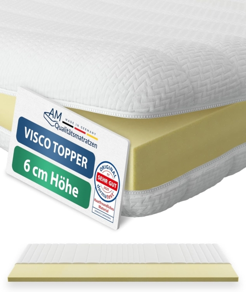 AM Qualitätsmatratzen, Topper Visco, Viscoschaum Topper, Weich & Anpassungsfähig, Memory Effekt, 6 cm hoch, Viscoschaum (6cm), 80x200 cm