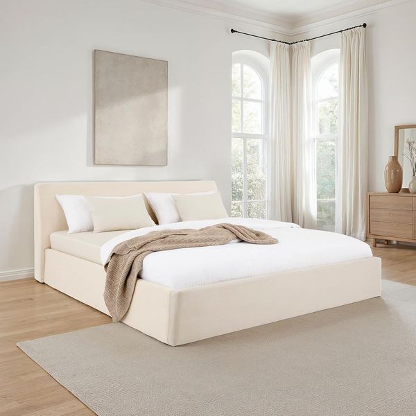 IDIMEX Polsterbett DREAM, Doppelbett 180x200 cm inkl. Lattenrost mit Samt Stoffbezug cremeweiß