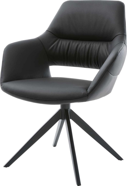 Drehstuhl Yago-Flex mit Armlehnen Echt-Leder Schwarz Kreuzgestell breit Schwarz 360° drehbar Wippfunktion Taschenfederkern