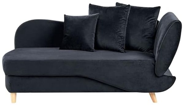 Chaiselongue Samtstoff schwarz mit Bettkasten rechtsseitig MERI II