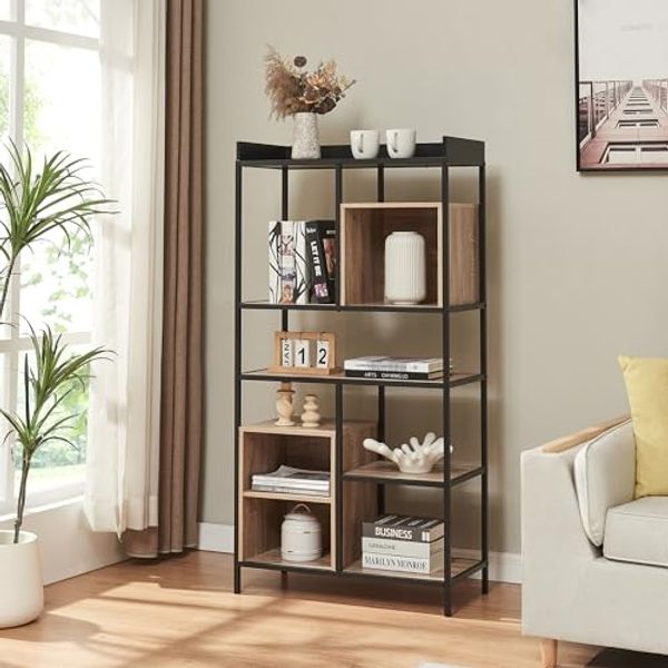 Standregal Belana 137x70x33 cm Schwarz/Eicheoptik [en. casa]
