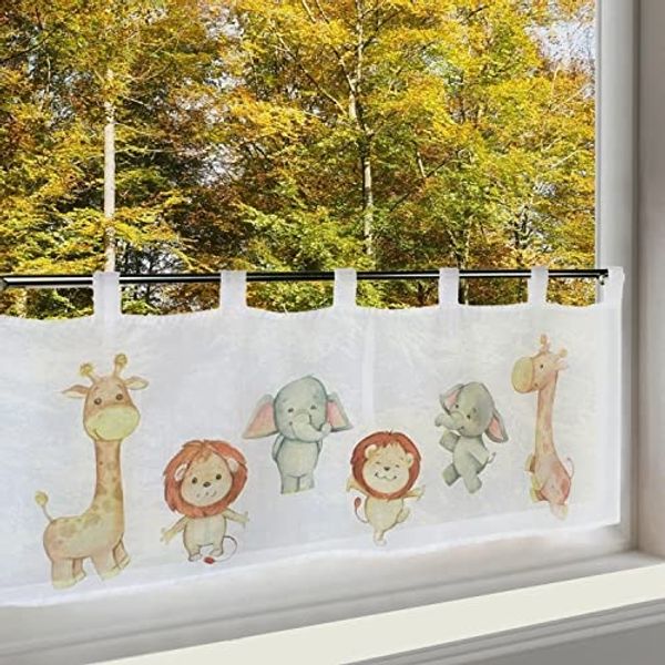 Delindo Lifestyle Scheibengardine Kinderzoo (1 St), Schlaufen, halbtransparent, Voile, mit Schlaufenaufhängung für die Küche