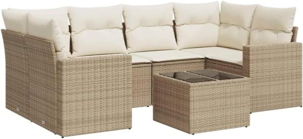 vidaXL 7-tlg. Garten-Sofagarnitur mit Kissen Beige Poly Rattan 3251055
