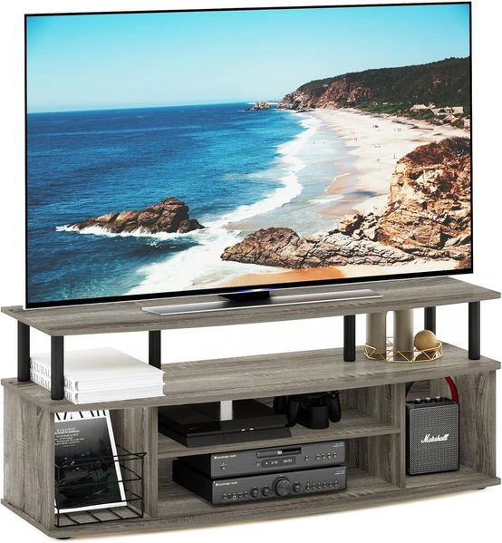 Furinno JAYA Großes Entertainment-Center für bis zu 55-Zoll-Fernseher, Französische Eiche/Schwarz