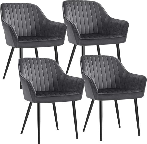 SONGMICS Esszimmerstuhl mit Armlehnen, 4er Set, Samt, 62,5 x 60 x 85 cm, Grau / Schwarz