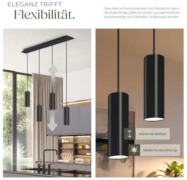 tectake Deckenleuchten Pendelleuchte, 4-flammig, 40 W, Industrial-Style, 75 x 9 x 146 cm, 4x GU10, längenverstellbare Kabel, inkl. Saugnapf und Montagematerial Bild 5