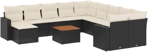 vidaXL 12-tlg. Garten-Sofagarnitur mit Kissen Schwarz Poly Rattan 3224418