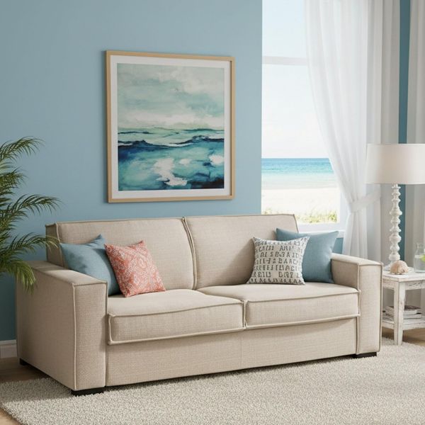 Talamo Italia Schlafsofa Beatrice mit 2 Sitzen Large,Wohnzimmersofa,Made in Italy,Drehbare Öffnung mit Matratze und Netz inklusive,aus gepolstertemStoff,mit Standardarmlehnen,cm: 200x95h90,Farbe Beige