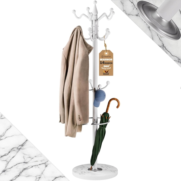 Casaria Kleiderständer, Marmorsockel Metall 14 Haken 360° Drehbar Stabil Modern 37x37x175cm