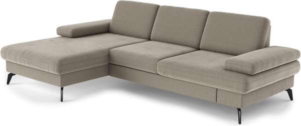 Cavadore Ecksofa Moritz / Eckcouch mit Longchair, Sitztiefenverstellung und mattschwarzen Metallfüßen / 171 x 82 x 275 / Mikrofaser, Perlbeige