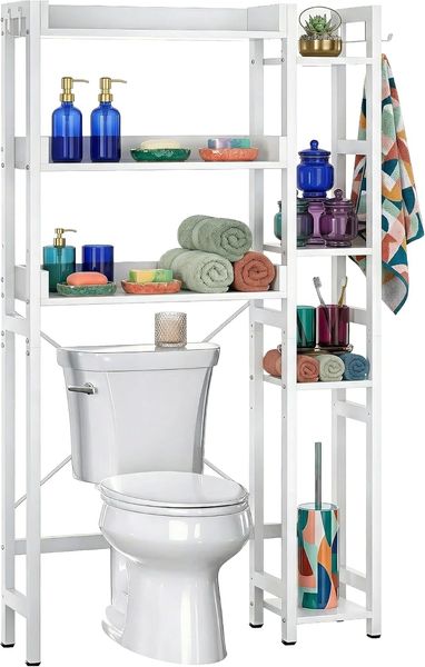 Relaxdays Toilettenregal 3 Ebenen mit Seitenablage