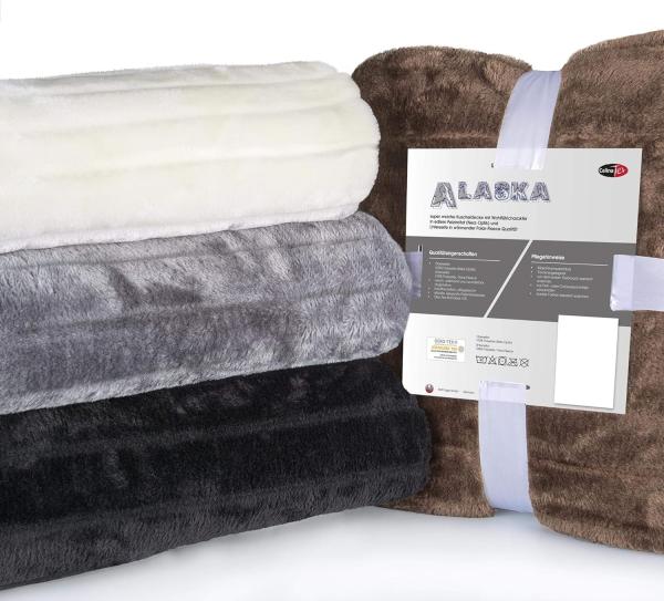 Wohndecke Alaska Kuscheldecke Sofa Felloptik Pelzimitat 150x200cm schwarz, CelinaTex, allergikergeeignet,bügelfrei,flauschig,kuschelweich,mollig warm