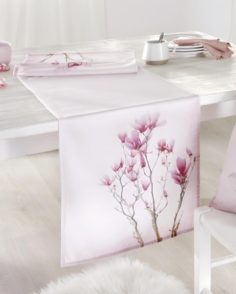 Tischläufer "Tulpenmagnolie" in Samt Optik, rosa, 40x140 cm, Tischband, Mitteldecke