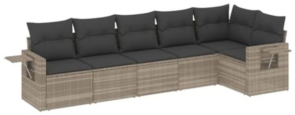 vidaXL 6-tlg. Garten-Sofagarnitur mit Kissen Hellgrau Poly Rattan 3252529