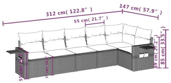 vidaXL 6-tlg. Garten-Sofagarnitur mit Kissen Hellgrau Poly Rattan 3252529 Bild 3