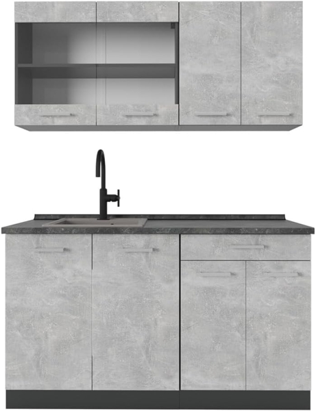 Singleküche R-Line Beton/Anthrazit 140 cm ohne Arbeitsplatte Vicco