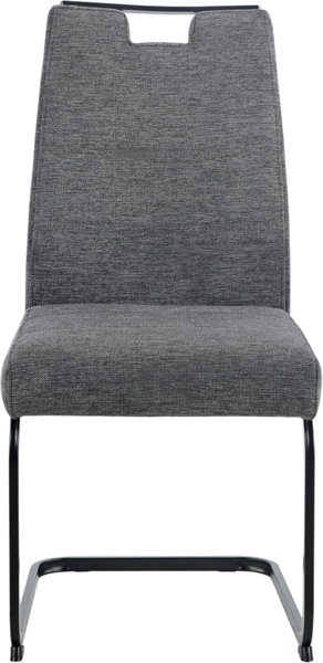 Hela Tische, Esszimmerstuhl Freischwinger Kerstin, Bezug Webstoff Grau, Vierkantgestell + Griff Schwarz, Komfortsitz Federkorb, 140kg belastbar