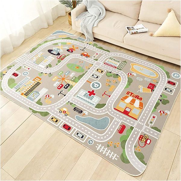 TYKTZXY Autoteppich Spielteppich Straße, Kinderteppich Jungen Straßenteppich, Bauteppich Fahrzeug Teppich Kinder, Grösse:140×200cm